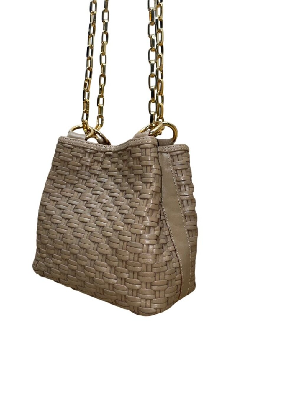L.J.S Collection Women’s Beige Woven Gold Chain Strap Crossbody Bag - Picture 2 of 9